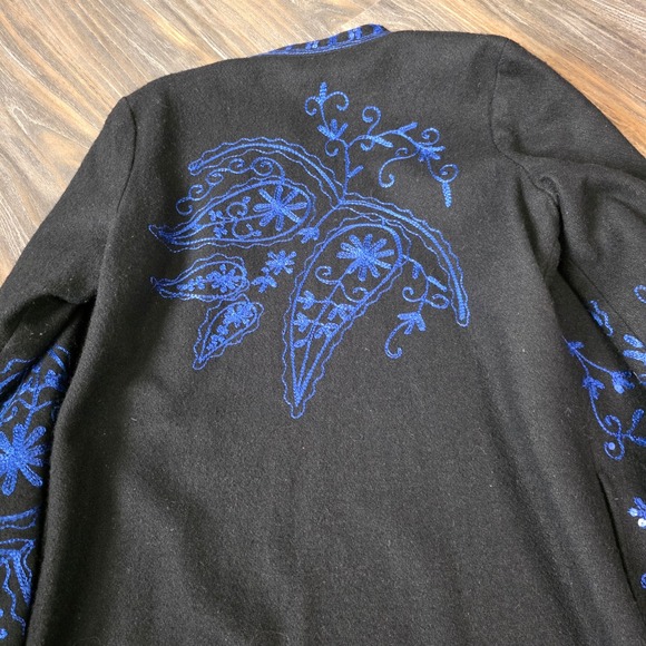Metrostyle black Wool Blend Embroidered Coat Long Sleeve Button Front size Large - Picture 9 of 11